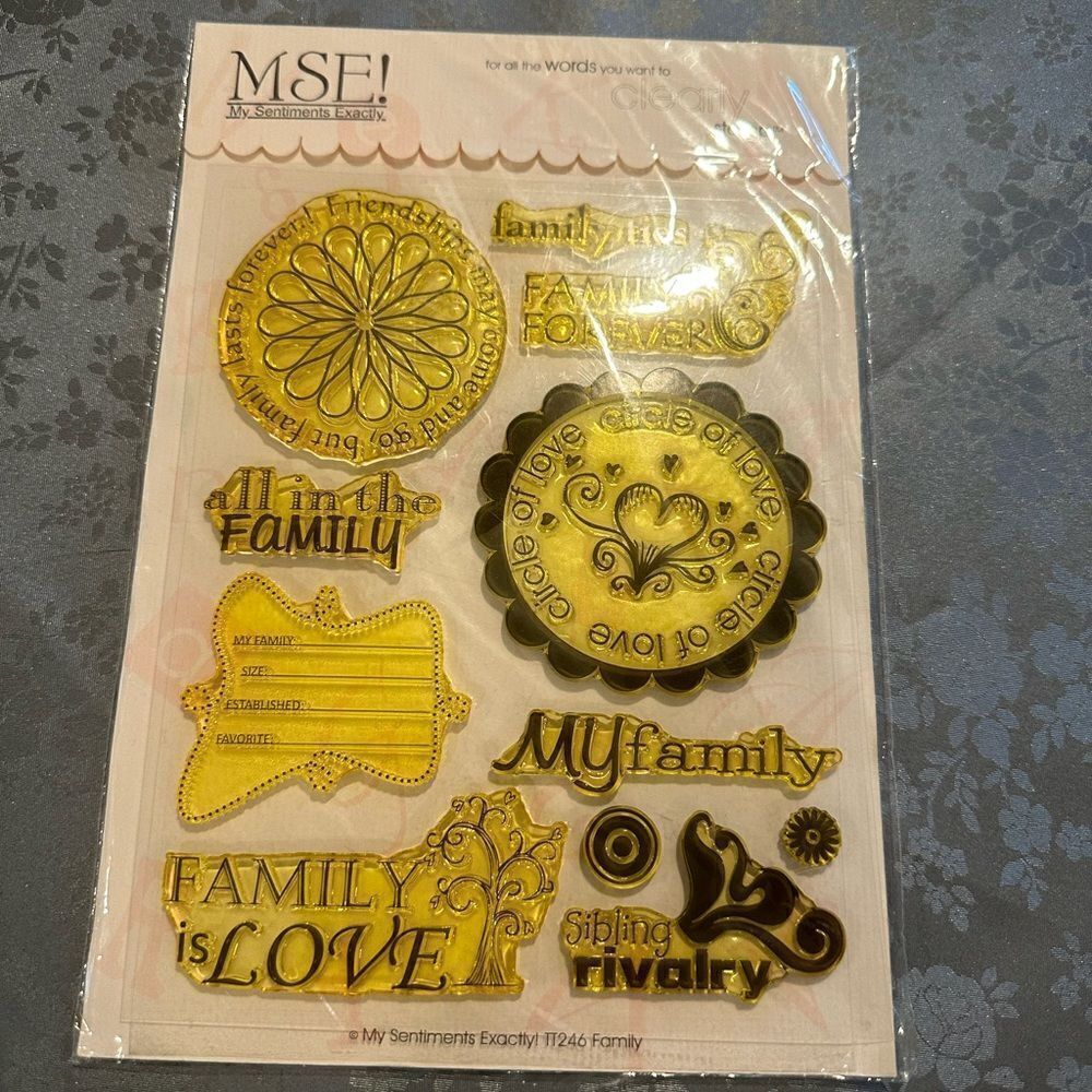 MSE Family Love Reusable clear rubber stamps set Yellow